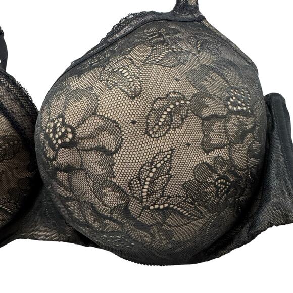 CACIQUE Lightly Lined Balconette Bra with Black Lace Size 42F Underwire Hook Eye - Picture 5 of 7